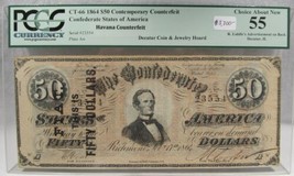 1864 $50 Confederate Civil War Counterfeit Banknote w Advertisement PC-190 - $3,033.60
