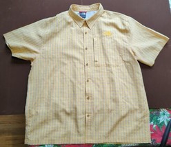 The North Face S/S Button Front Zip Pocket Shirt Men XL Orange White Black Plaid - $22.24