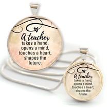 &quot;A Teacher Shapes the Future&quot; Silver-Plated Pendant Necklace - 2 Sizes - £20.93 GBP+