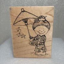 H94 Great Impressions Rubber Stamp Japanese Girl Umbrella Kimono Birds S... - £10.10 GBP
