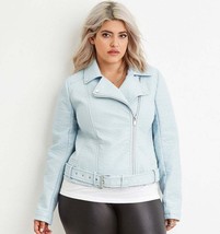 Hidesoulsstudio Handmade Women Blue Leather Jacket Plus size #5 - £179.91 GBP