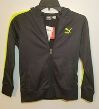 PUMA Kids Sports Zip-Up Hoodie Neon Yellow/Coal Black Size 7 $42 NEW - £13.38 GBP