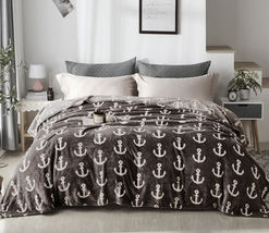 Coffee Anchor - Throw Super Soft Flannel Fleece Blanket Lightweight Bed ... - £15.73 GBP