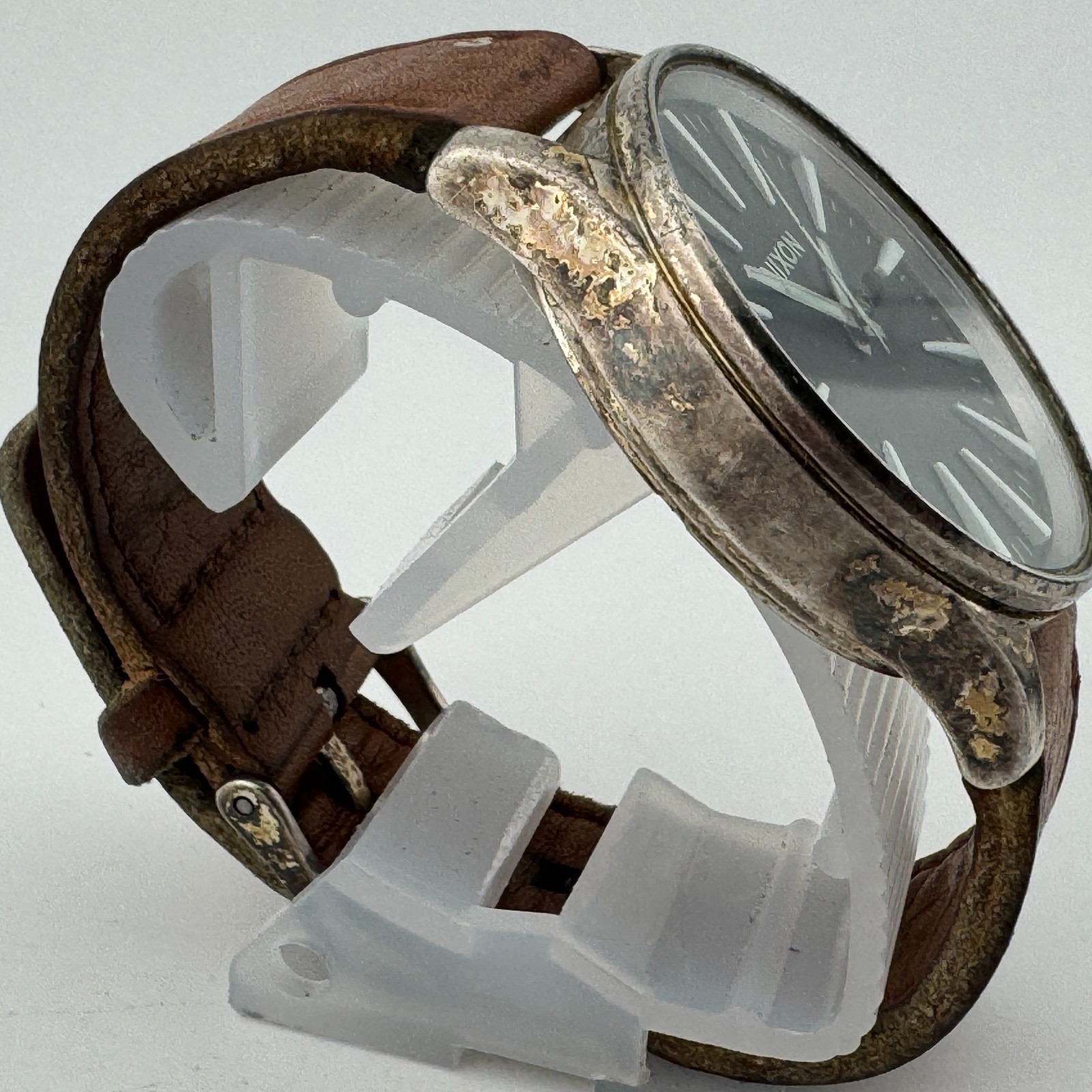 Nixon Sentry Quartz Watch Men 100m Silver  Steel Day Date Leather New Battery Item image 3