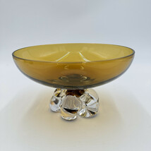 Vintage Steuben Art Glass Amber Crystal Swirl Base Footed Pedestal Bowl ... - $85.50