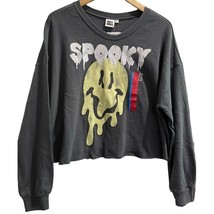 Smiley World Womens Halloween Sweatshirt Gray Spooky Face Long Sleeve Top L New - £7.90 GBP