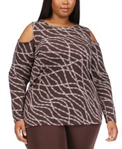 Michael Michael Kors Plus Size Chain-Print Cold-Shoulder Top - Chocolate - $23.38