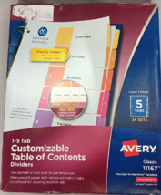 Avery 11167 5-Tab Binder Dividers Customizable Table of Contents 24 sets - £9.45 GBP