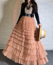 Deep Blush Tiered Tulle Maxi Skirt Outfit Women Layered Tulle Skirts Custom Size image 2