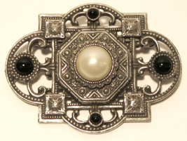 Traditional Oxidized Black Silver Afghani or Oriental Style Brooch - £4.77 GBP