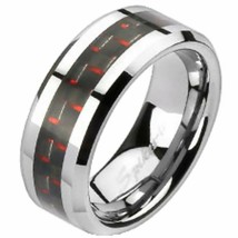 Black Red Carbon Fiber Stainless Steel Ring Genderless Wedding Band 6mm Size 5-8 - £7.98 GBP
