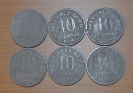 GERMANY SIX COINS LOT OF 10 PFENNIG 1917-1922 RARE VF-XF NO RESERVE - $9.49