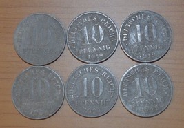 Germany Six Coins Lot Of 10 Pfennig 1917-1922 Rare VF-XF No Reserve - $9.49