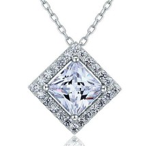 1.50 Carat Princess Cut Created Diamond 925 Sterling Silver Pendant Necklace - £47.02 GBP