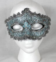 Blue &amp; Silver Lace Mask Masquerade Eyemask Party Halloween Sexy Renaissance - £6.40 GBP