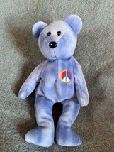 TY Plush Blue Tie-DYE Peace Teddy Bear Stuffed Animal  – 9 inches high x 5.5 x 2 - £9.06 GBP