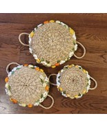 Boho Hanging Woven Round Wall Basket Decor - Set of 3 – Handmade Natural... - £18.07 GBP