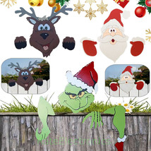 Christmas Fence Peaker Garden Holiday Decoration Santa Claus Reindeer Gr... - £10.19 GBP