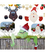 Christmas Fence Peaker Garden Holiday Decoration Santa Claus Reindeer Gr... - $245.46 MXN