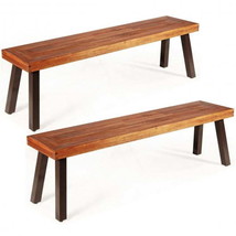 Set of 2 Patio Acacia Wood Dining Bench - £205.16 GBP