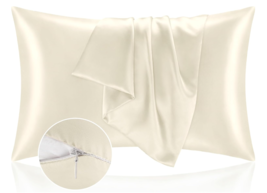 2 Pk King Satin Pillowcase w/Zipper (20x36&quot;) - Hair and Skin, Super Soft-Beige - £6.24 GBP