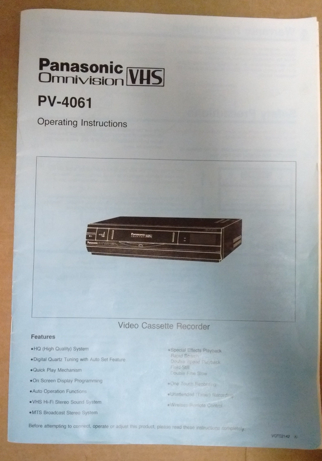 Panasonic Omnivision PV-4061 VHS operating instructions manual  - $9.99