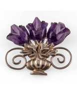 Vintage Mexico Amethyst Flowers in Sterling Silver Vase Brooch 46.6gr - $1,265.42 CAD