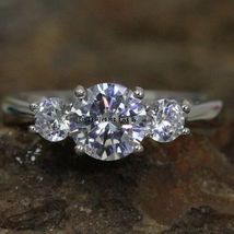 14K White Gold Over With 1 Ct Vintage Engagement Wedding 3-Stone Diamond... - £58.59 GBP