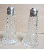 Cut Crystal Clear Glass Salt &amp; Pepper Shakers Sterling Silver Lids - $21.94 CAD