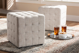 Sonore Beige Fabric Upholstered Tufted Cube Ottoman Set of 2 - $2,796.88 MXN