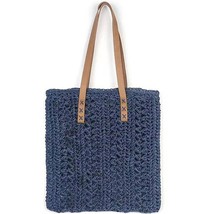 Handwoven Lightweight Woven Tote Paper Straw Navy Tan - $461.33 MXN