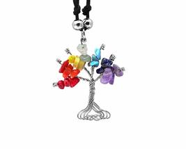 Mia Jewel Shop Tree of Life Tumbled Chip Stone Silver Metal Wire Wrapped Pendant - £13.29 GBP