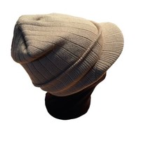 Cap Stocking Winter Hat Knit Beanie Brim Visor Brimmed Beige USA Made - $8.90