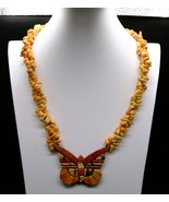 Vtg Beaded Necklace Butterfly Pendant Orange Hues Fashion Statement Jewelry - $24.99
