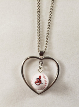 VTG Cleveland Indians Chief Wahoo Baseball in Heart Pendant Necklace Collectable - £27.30 GBP