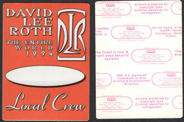 1994 David Lee Roth Local Crew Pass from the The Entire World Tour. - £5.43 GBP