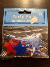 10 Party Picks Cupcake Toppers Cake Decorations STARS Red, White &amp; Blue - £3.72 GBP