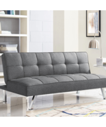 Serta Carmen Convertible Sofa Charcoal Grey Chrome &amp; Poly Futon Couch Sl... - £186.75 GBP