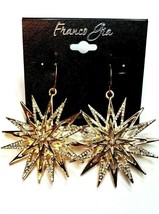 Franco Gia Gold Tone Earrings Rhinestones French Wire Star Shower 3-D  #57 - £20.99 GBP