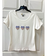 Christine Alexander FITTED  white shirt size L crystal rhinestone 3 hear... - $1,377.79 MXN