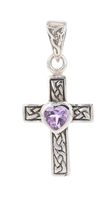 Jewelry Trends Celtic Cross Amethyst Heart Sterling Silver Pendant - $50.39