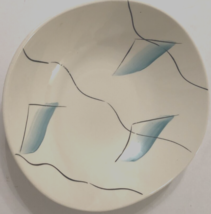 Earlton Vintage White Contemporary Cadet Blue Black Hand Painted Bowl 9.5&quot; x 9&quot; - £23.86 GBP