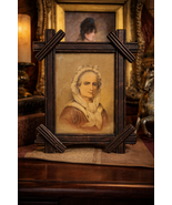 Antique Victorian Portrait Print in Eastlake Wood Frame c.1890 Primitive... - $116.62