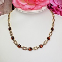 LIZ CLAIBORNE Amber Color Lucite Rhinestone Gold Tone Link Necklace Choker - £17.98 GBP