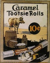 Caramel Tootsie Rolls 10 Cents Candy Metal Sign - £20.05 GBP
