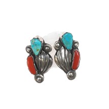 Zuni Dan Simplicio(1917-1969) Silver, turquoise, and coral earrings - £221.94 GBP