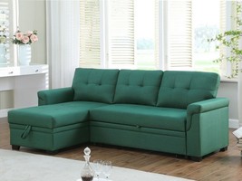 Peel Green Reversible L-Shape Sectional Sofa with Storage Chaise in Linen Fabric - £880.47 GBP