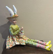 Cynthia Rowley Easter Girl Elf /Doll Holding Flower Basket 28”NWT Bunny Ears - £51.83 GBP