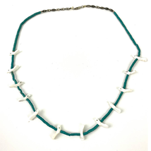 White Fetish Carved Birds Shell Beaded Turquoise Necklace 22&quot;  - £91.99 GBP
