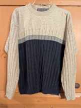 Vintage David Taylor Striped Block Sweater Ribbed Size L Pull Over Tan B... - $26.91